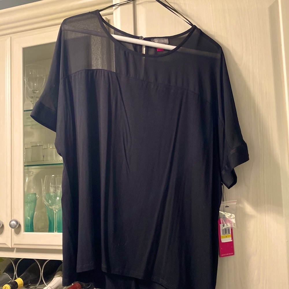 NWT VINCE CAMUTO BLACK SHEER-UPPER TOP